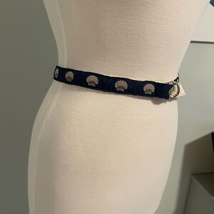 Blue and White Studded Belt with Metallic Accents